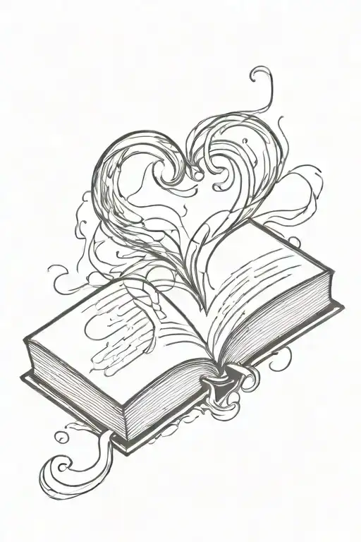 A Black And White Tattoo Of A Book Shaped As A Heart With The Letter Forming A Heart Dripping Ink