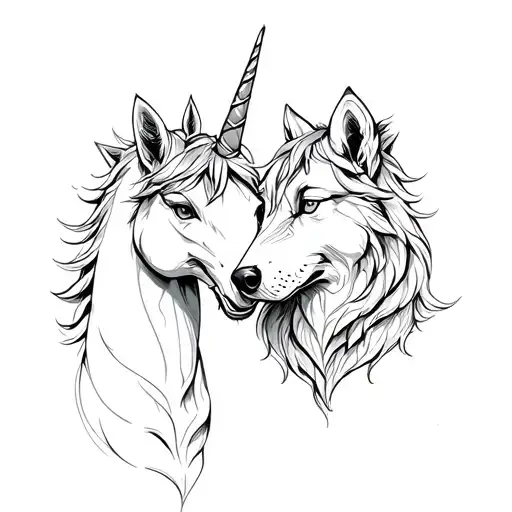 A Unicorn And A Wolf Loving Each Other
