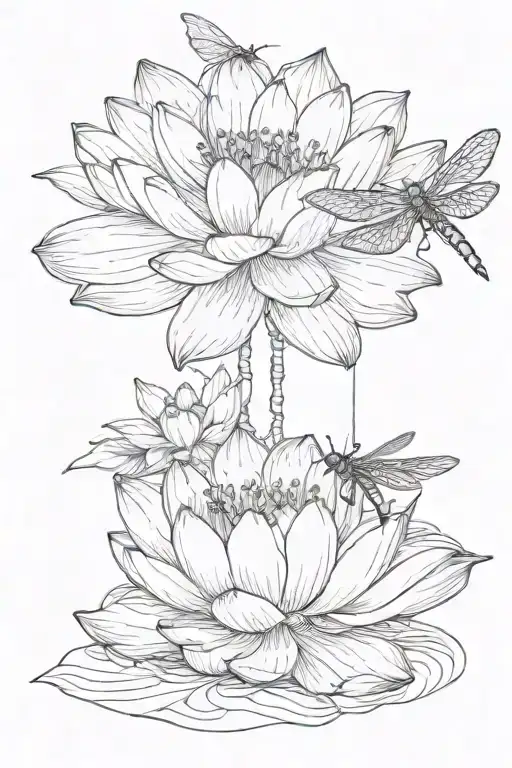 Lotus Flower With Dragonfly Perched