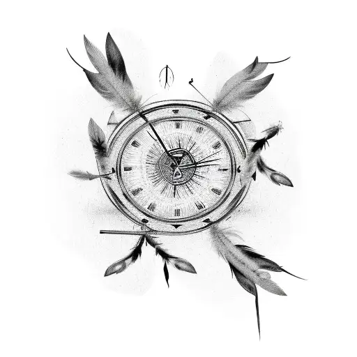 Broken Clock With Dream Catcher With Three Feathers