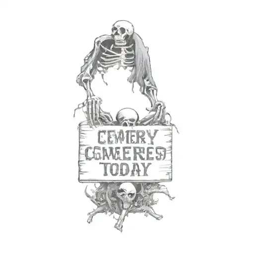A Skeleton Holding A Sign That Reads Cemetery Closed No One Dies Today