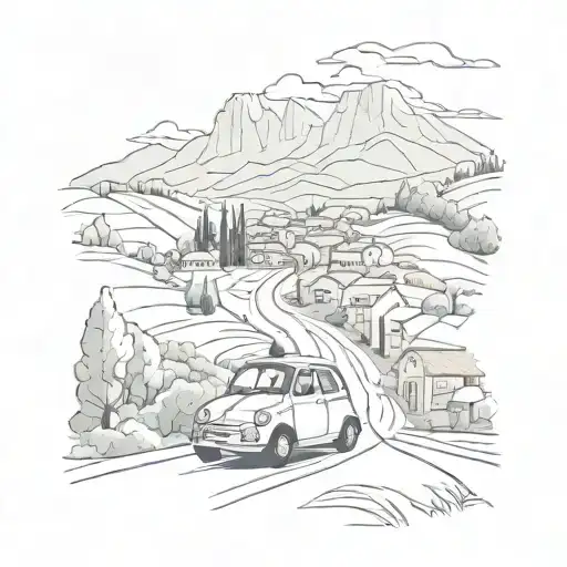 A Scenic Mountain Road Winding Through The Italian Countryside With A Fiat 500 Cruising Along