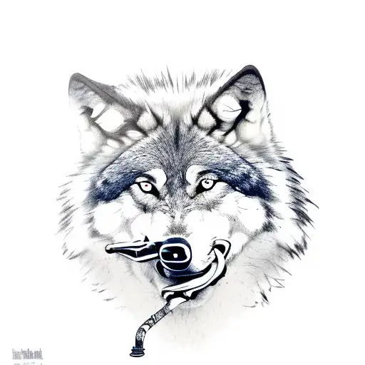 Wolf Holding A Tabacco Pipe In Its Mouth