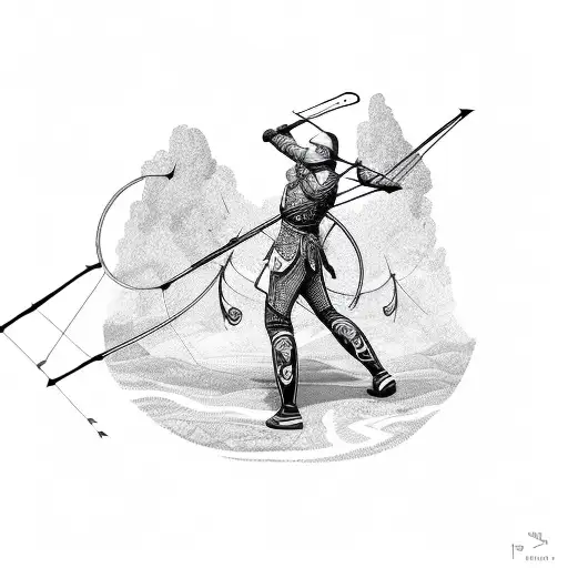 An Archer Aiming At A Target With Intricate Arrow Designs