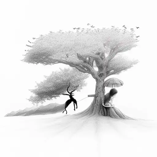 Tree Hugging Girl With Animals