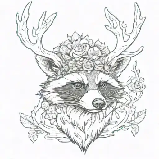 Raccoon With Long Deer Antlers 8 Points