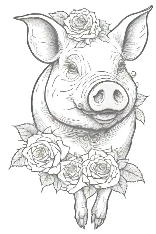 Pig With Lighter With Roses In Background Black And White