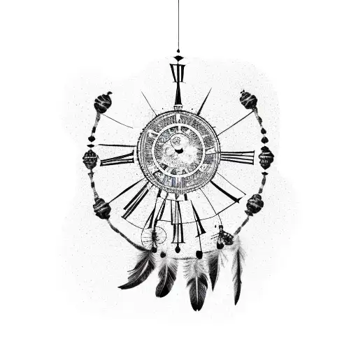 Broken Clock And Dream Catcher Hanging