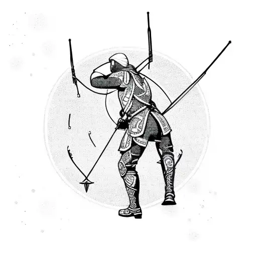 An Archer Aiming At A Target With Intricate Arrow Designs