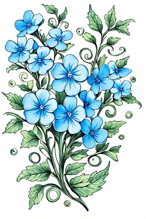 Scrolling Vine Tattoo With Blue Forget Me Nots