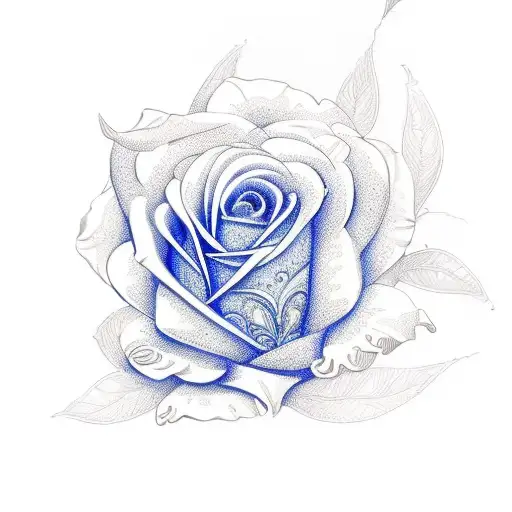 Blue Rose Flower With Filigree Ormaments