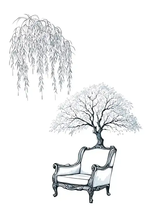 Armchair Under Willow Tree With Light