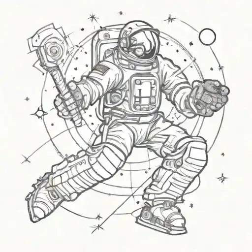 Sketch Style Astronaut Goalie Blocking A Puck In Space