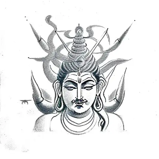 A Minimalist Sketch Of The Virgo Symbol Combined With Lord Shiva's Trishul