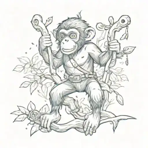 A Junk Monkey Swinging From Tree Branches With Hunting Gear Hanging From Its Belt