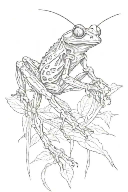 Mantis Hunting A Climbing Frog