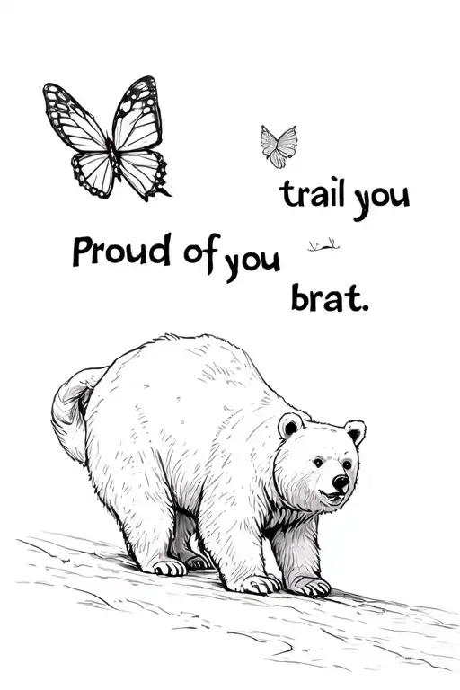 Pencil Sketch Bear Chasing A Butterlfy And The Trail Of The Butterfly Is Saying Proud Of You Brat