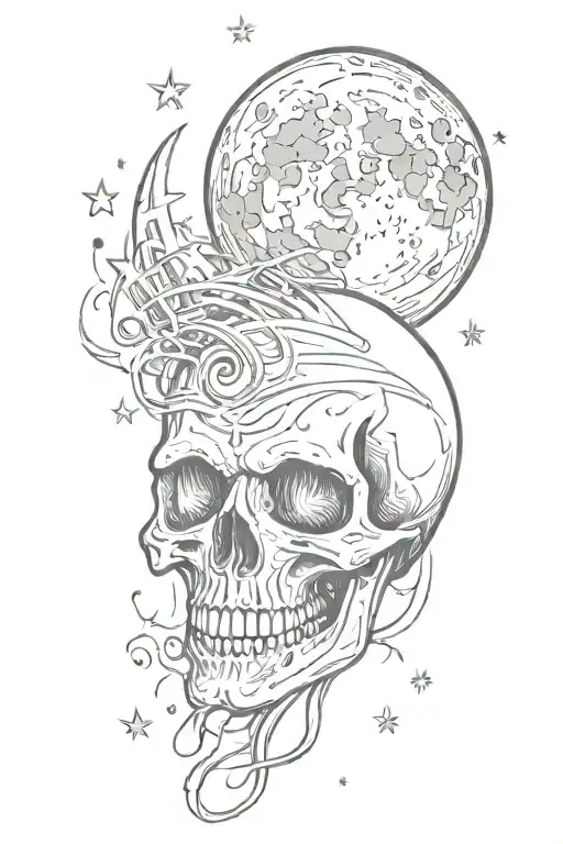 Skull Moon With Vertically Streaking Stars