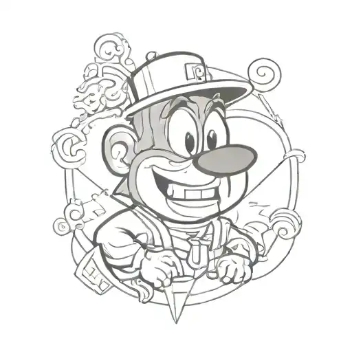 A Traditional Style Tattoo Of A Hanna Barbera Cartoon Character With A Modern Twist