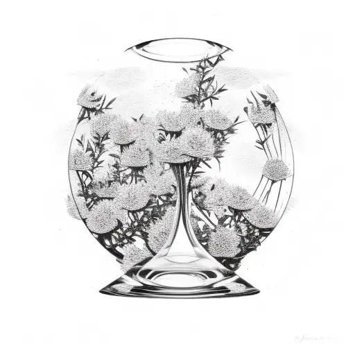 Wine Bottle With Aster Flowers And An Hourglass Inside