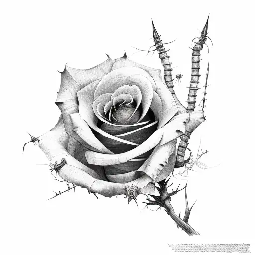 A With Rose Stem And Thorns