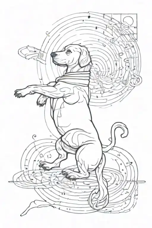 Brazilian Jiu-jitsu Inspired Tattoo Incorporating Music Notes And A Silhouette Of A Dog