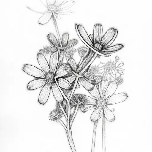 Pride Of Barbados Flowers Intertwined With Daisy Flowers