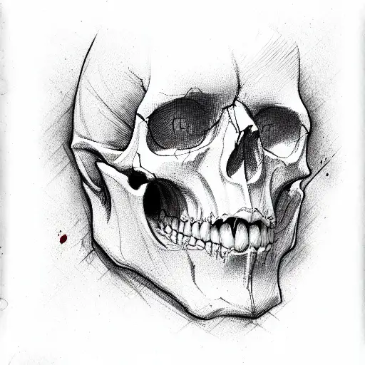 Face For Half A Person By Half A Skull With Blood