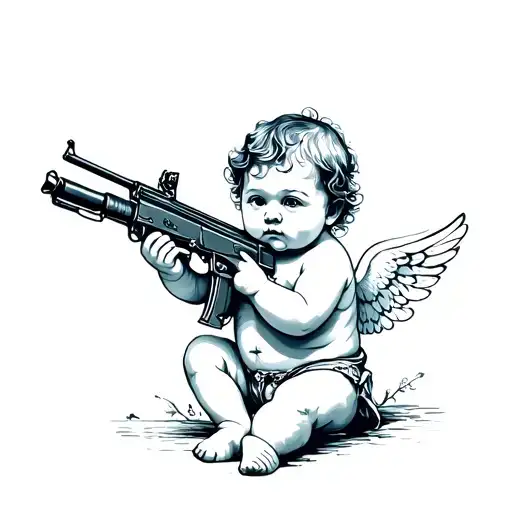 Baby Cupid Holding Ak 47