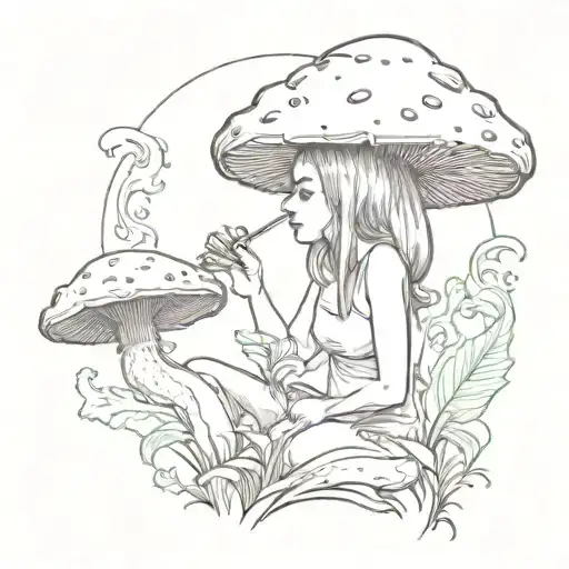 A Mushroom With A Female Body Smokes A Cigarette