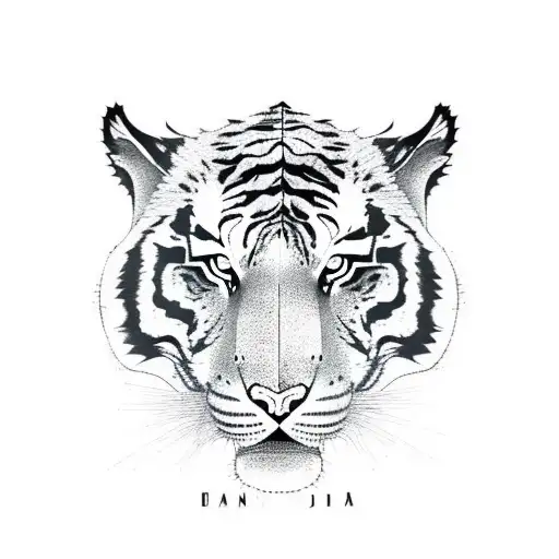 Half Face Of Roaring Tiger With Bamboo And With Name