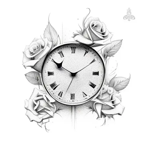 Broken Clock With Rose And Name