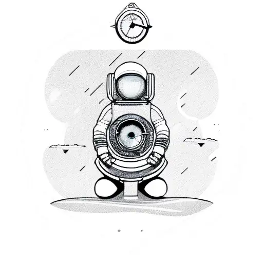 Floating Astronaut With Laptop With Compass Behind