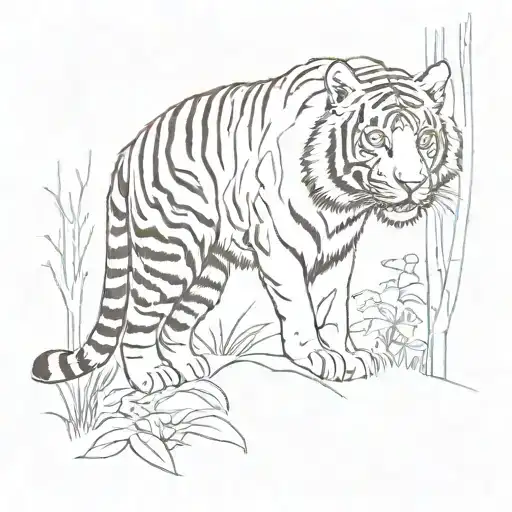 A Quiet Forest Scene With A Subtle Silhouette Of A Tiger Blending Into The Background