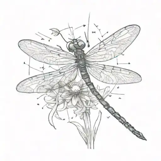 A Dragonfly Perched On A Dandelion With A Subtle Camping Scene Within The Wings