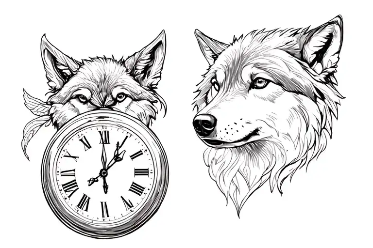 Pisces And Wolf And Pocket Watch