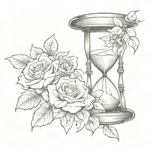 An Hourglass And A Flower In The Background