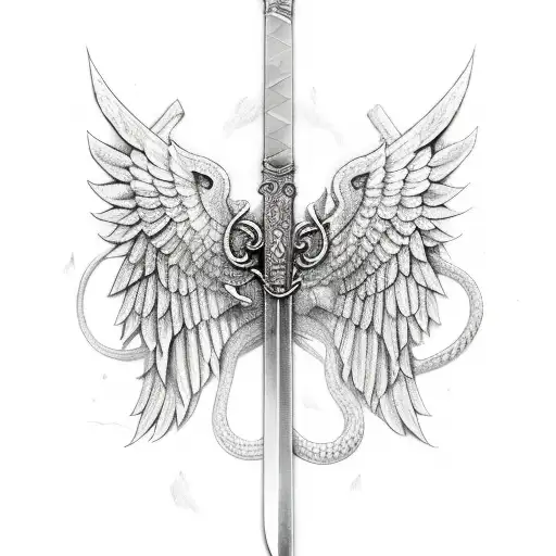 Sword With Wings On The Side And A Snake That Goes Around The Sword