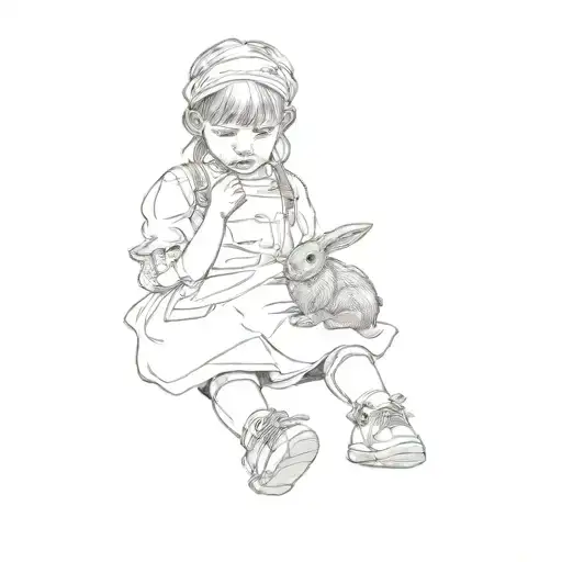 A Little Girl With A Black Bunny