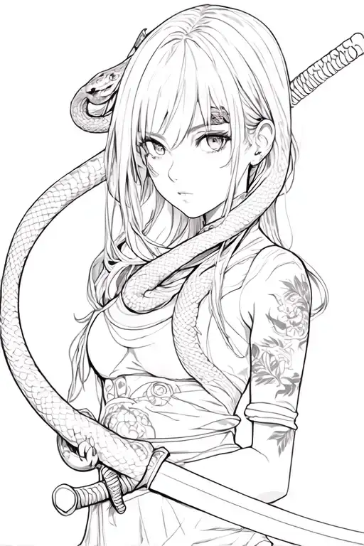 Anime Girl With Snake And Katana