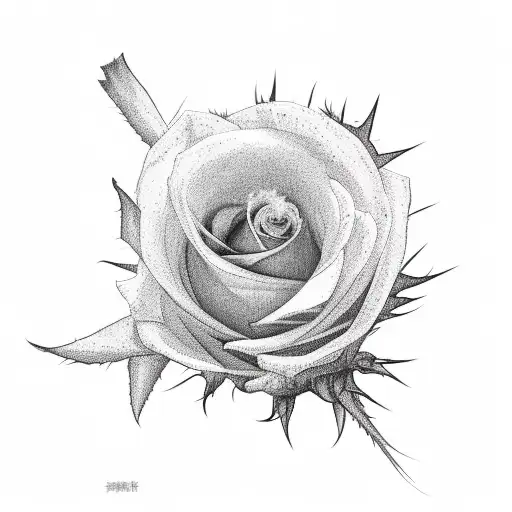 Two Thistles And A Rose With Line Birds In The Background