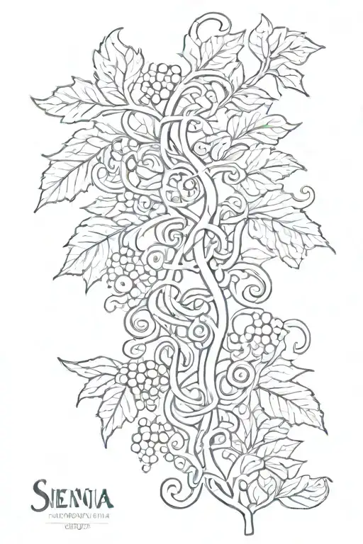 A Sketch-style Tattoo Of A Vine With The Word 'Sienna' Creatively Hidden Into The Design