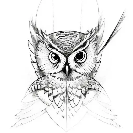A Sketch Tattoo Of A Fighting Scene Between An Owl And A Hummingbird