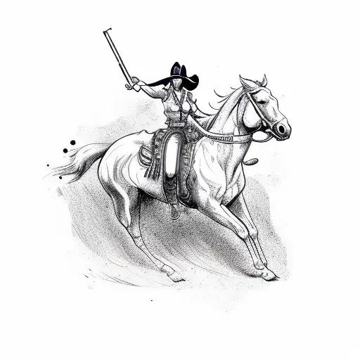 Cowgirl Riding A Horse Shooting A Gun