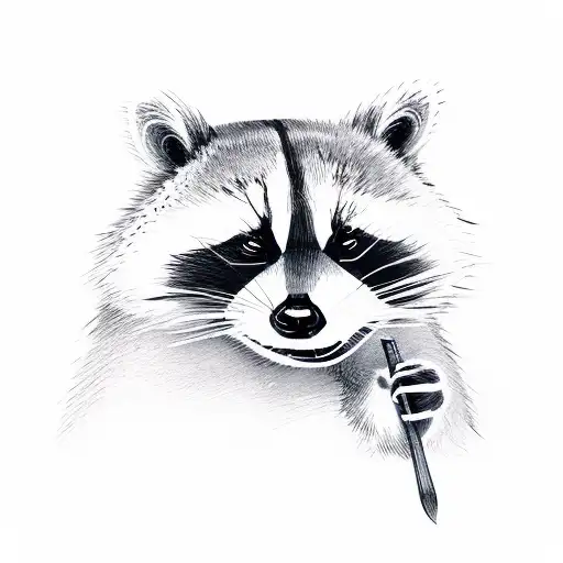 Raccoon With Katana And Asian Hat