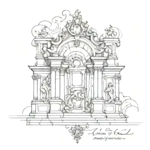 An Abstract Sketch Of A Baroque Architectural Element With A Philosophical Quote Incorporated