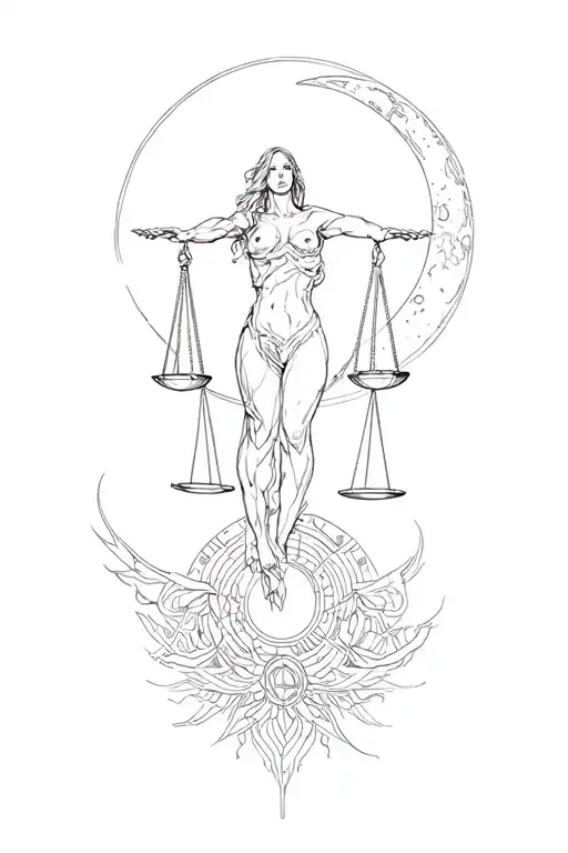 Moon And Justice Intertwined Cybersigilism Design Inspired