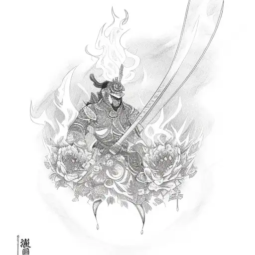 Katana With Flames And Flowers