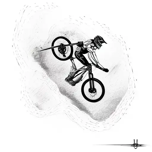 A Mountain Biker Performing A Stylish Jump With A Triskell Symbol Incorporated Into The Bike Frame