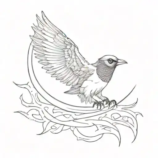 Bird Flying Away With Mask Split In Half Moon